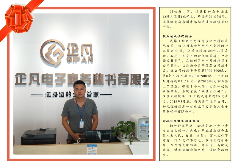 優(yōu)秀畢業(yè)生模具設計與制造系12模具高技1班–劉鐵群