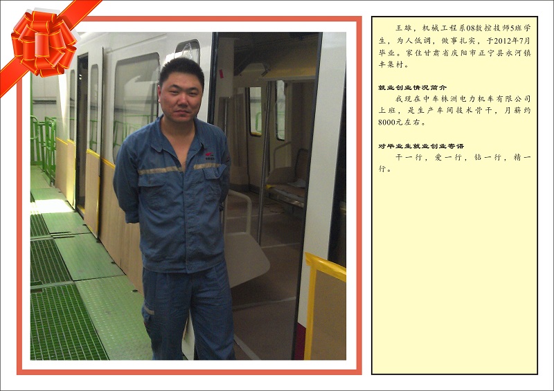 優(yōu)秀畢業(yè)生機械工程系08數(shù)控技師5班–王雄